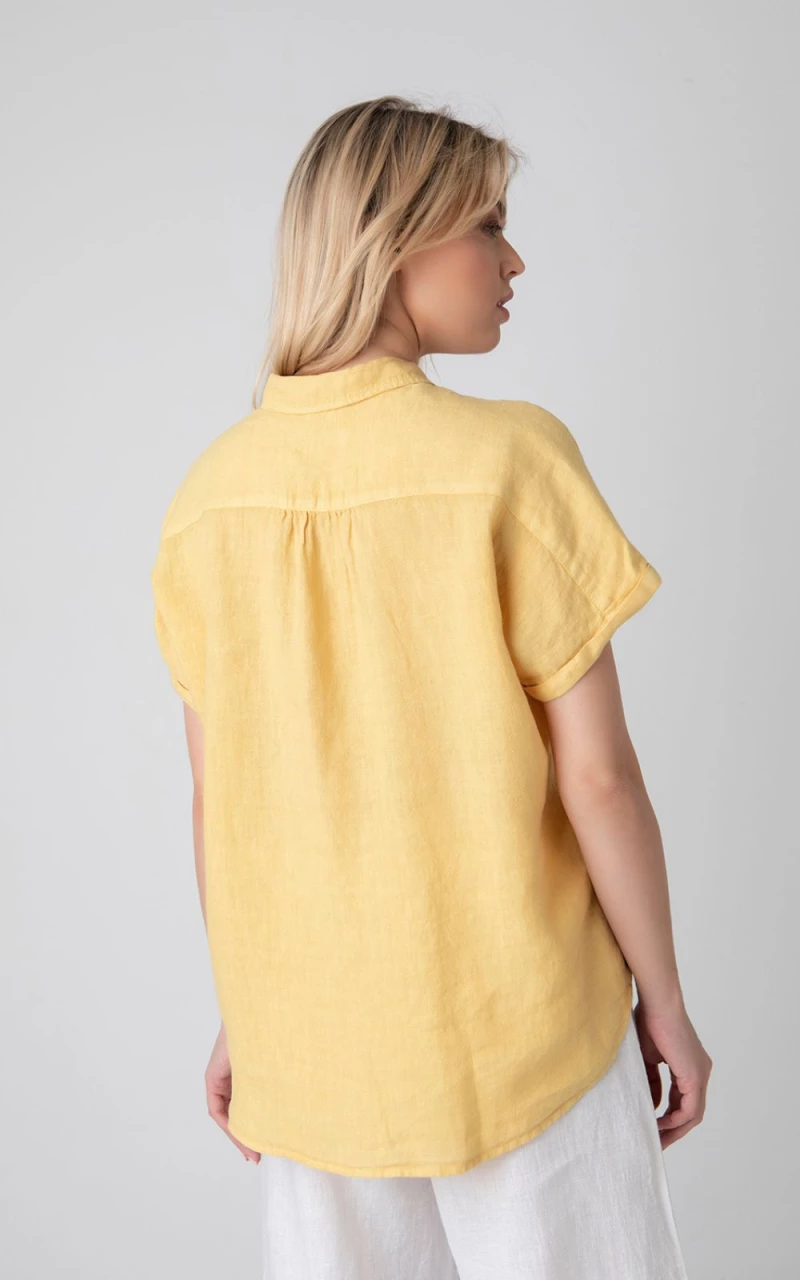 Πουκάμισο Γυναικείο Λινό Κοντομάνικο Yellow