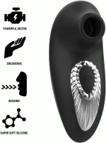 BLACK & SILVER - DRAKE DELUXE SUCKING VIBE SILICONE RECHARGEABLE BLACK