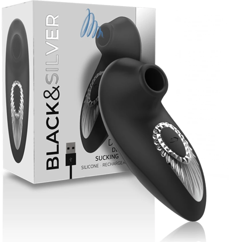 BLACK & SILVER - DRAKE DELUXE SUCKING VIBE SILICONE RECHARGEABLE BLACK