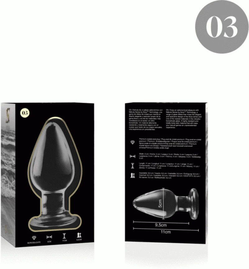 NEBULA SERIES BY IBIZA' - MODEL 3 ANAL PLUG BOROSILICATE GLASS 11 X 5 CM TRANSPARENT