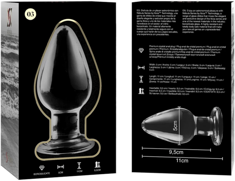 NEBULA SERIES BY IBIZA' - MODEL 3 ANAL PLUG BOROSILICATE GLASS 11 X 5 CM TRANSPARENT