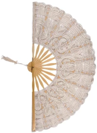 Χειροποίητη βεντάλια (22cm) μπέζ Silk Fashion