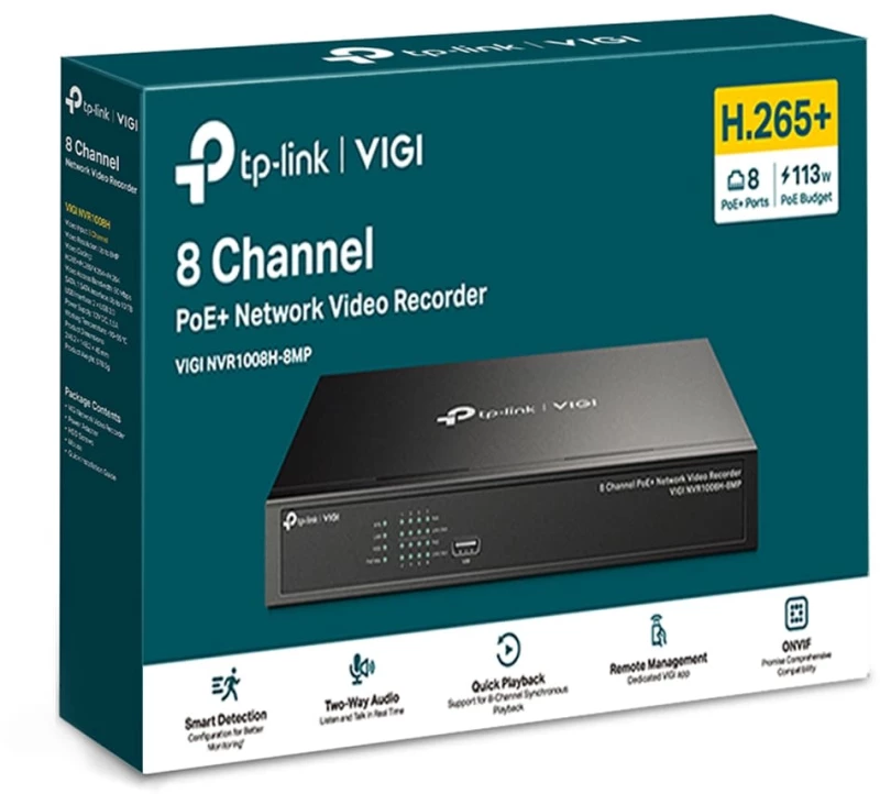 TP-LINK VIGI NVR1008H-8MP Καταγραφικό 8 καναλιών με 8 θύρες PoE+