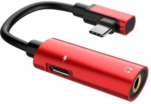 Hoco LS19 Adapter Type-C to 3.5 mm 2 in 1 audio converter, Red