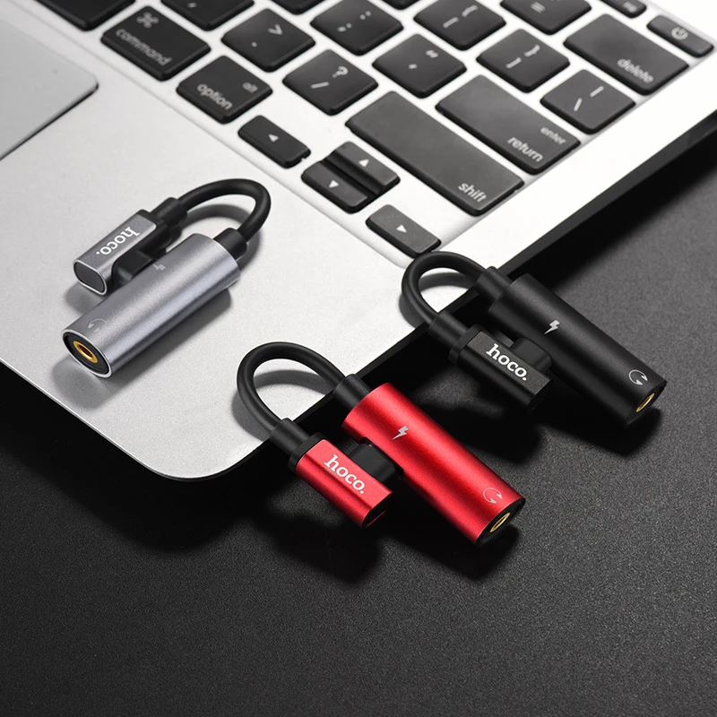 Hoco LS19 Adapter Type-C to 3.5 mm 2 in 1 audio converter, Red