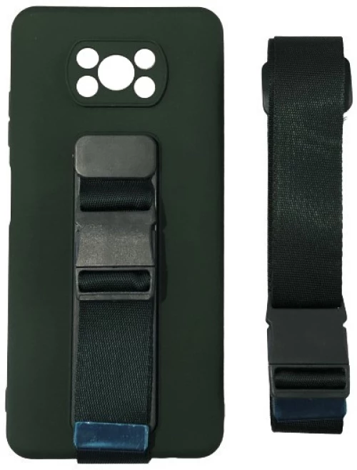 Rope case gel TPU airbag case cover with lanyard for Xiaomi Poco X3 NFC dark green