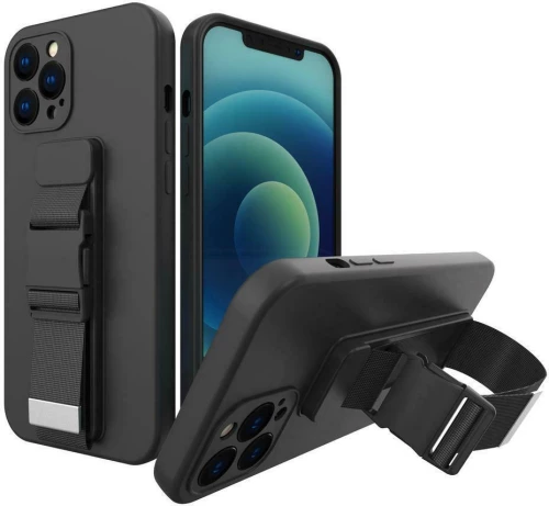 Hurtel Rope Back Cover Σιλικόνης με Λουράκι Μαύρο (iPhone XS Max)