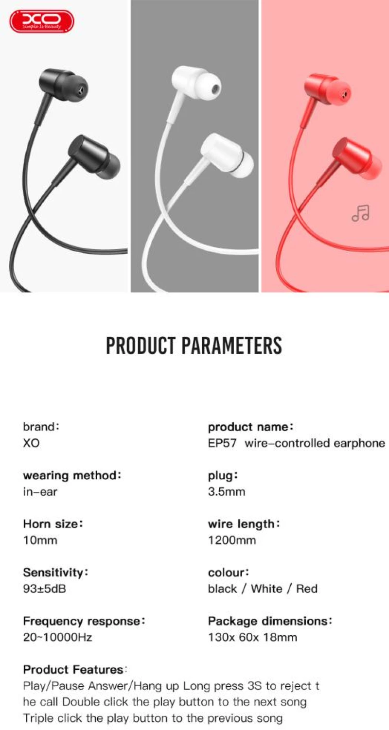 XO EP57 in-ear 3.5mm Handsfree Άσπρο
