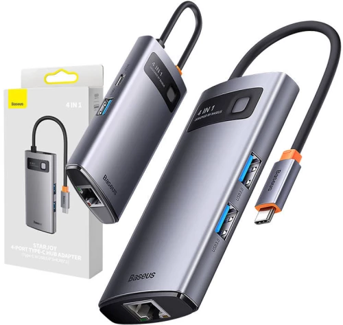 Baseus Hub 4in1 Baseus Metal Gleam Series, USB-C to 3x USB 3.0 + Ethernet RJ45 035209 6932172608644 WKWG070113 έως και 12 άτοκες δόσεις