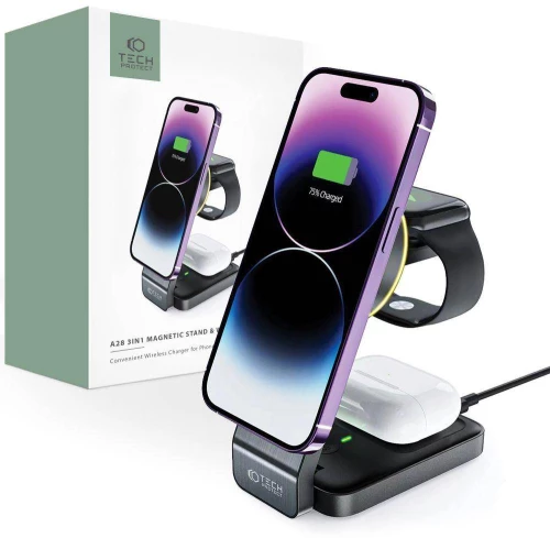 Wireless Charger MagSafe 15W 3in1 Tech-Protect QI15W-A28 black