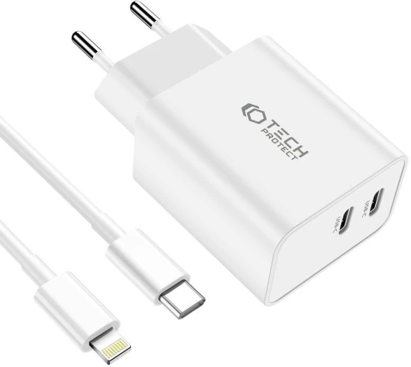 Wall Charger 2x USB-C PD 35W + Cable USB-C - Lightning white