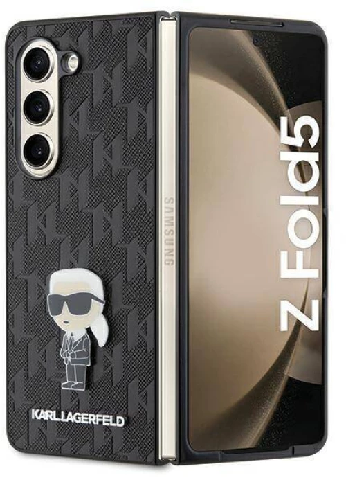 Original Case SAMSUNG GALAXY Z FOLD 5 Karl Lagerfeld Hardcase Saffiano Monogram Ikonik Pin (KLHCZFD5SAPKINPK) black