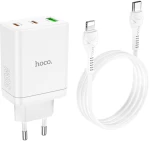 HOCO N33 Start PD35W Dual USB-C + USB-A Charger with USB-C to Lightning 1m Cable