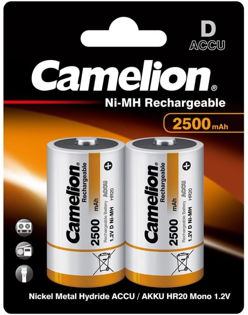 Camelion HR20 1.2V D 2500mAh Επαναφορτιζόμενη Μπαταρία Ni-MH (NH-D2500BP2)
