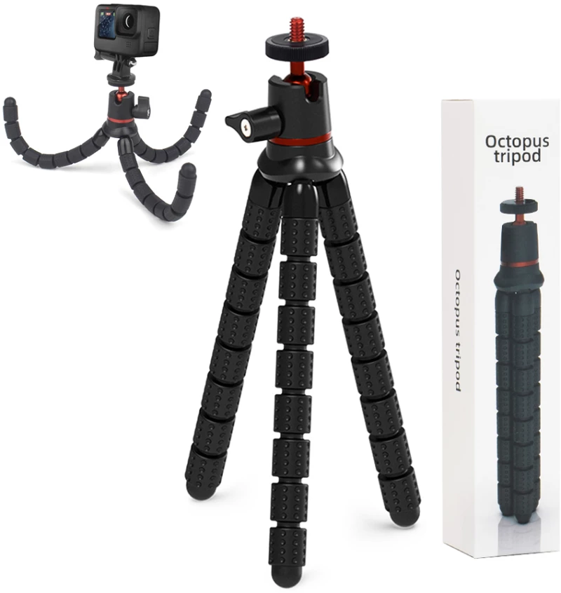 Techsuit - Octopus Tripod (JX-004) - for Phone and GoPro Action Camera, Portable, Flexible - Black