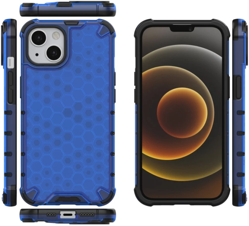 Θήκη Σιλικόνης με Κορδόνι για το Λαιμό Για iPhone 13/14- Honeycomb Μπλε OEM