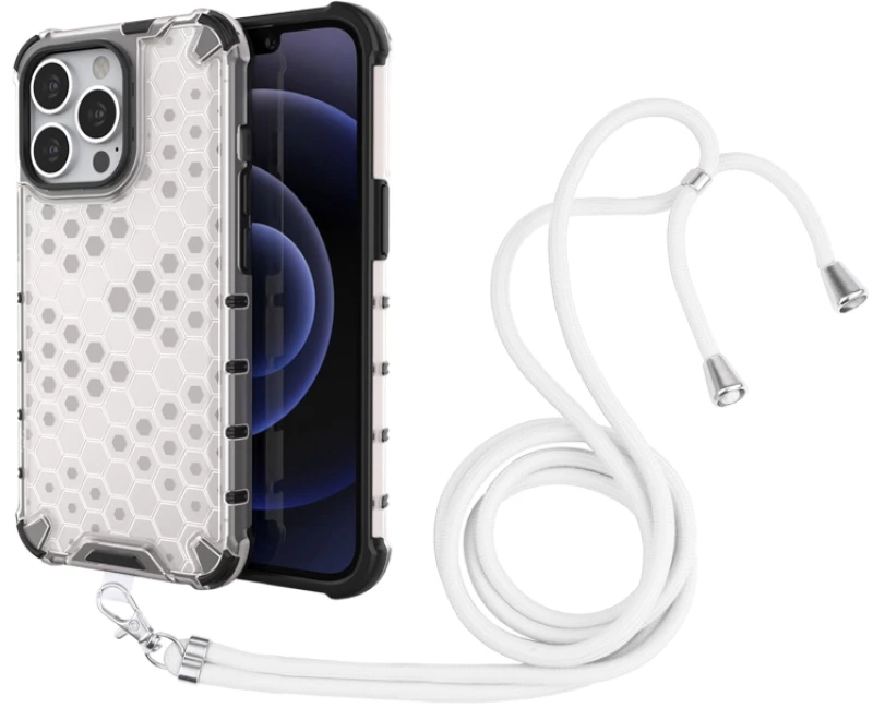 Θήκη Σιλικόνης με Κορδόνι για το Λαιμό Για iPhone 13 Pro - Honeycomb Λευκό OEM