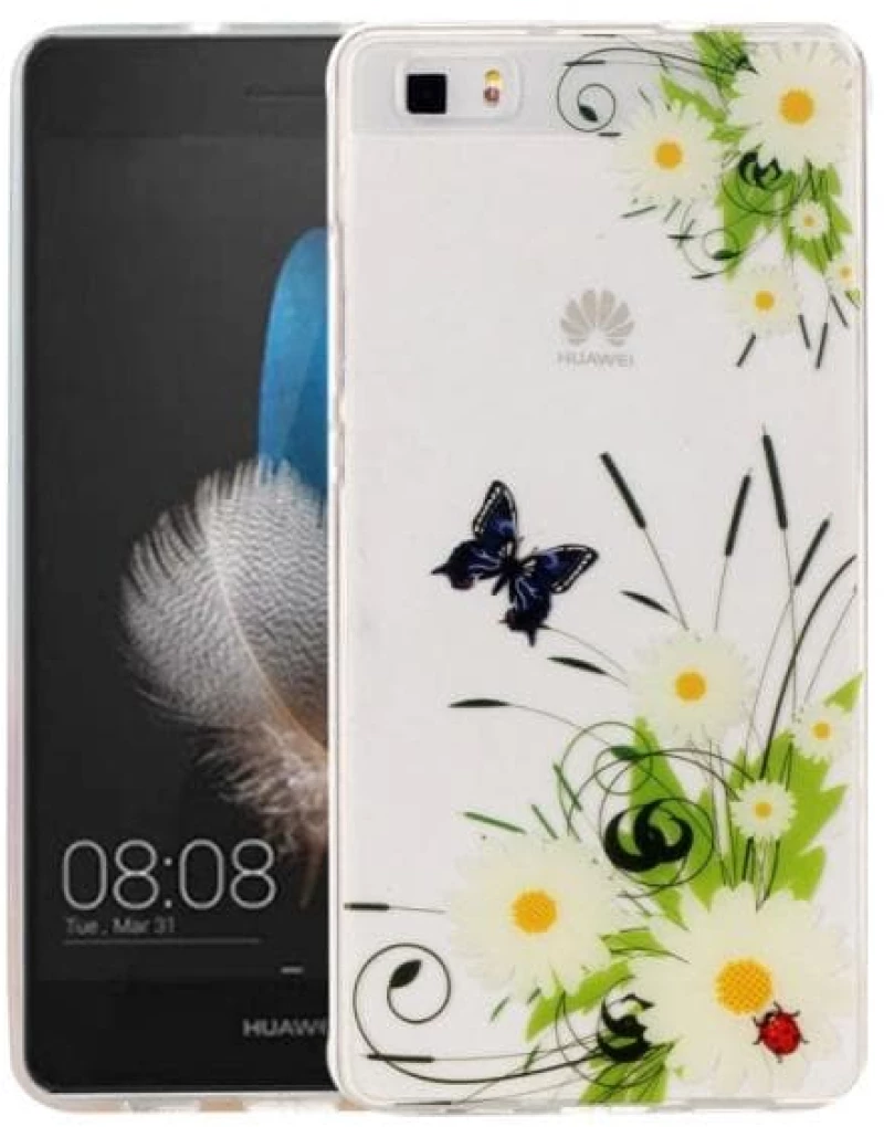 Θήκη Σιλικόνης για Huawei P8 Lite Διάφανη Σχέδιο Χρυσάνθεμο OEM