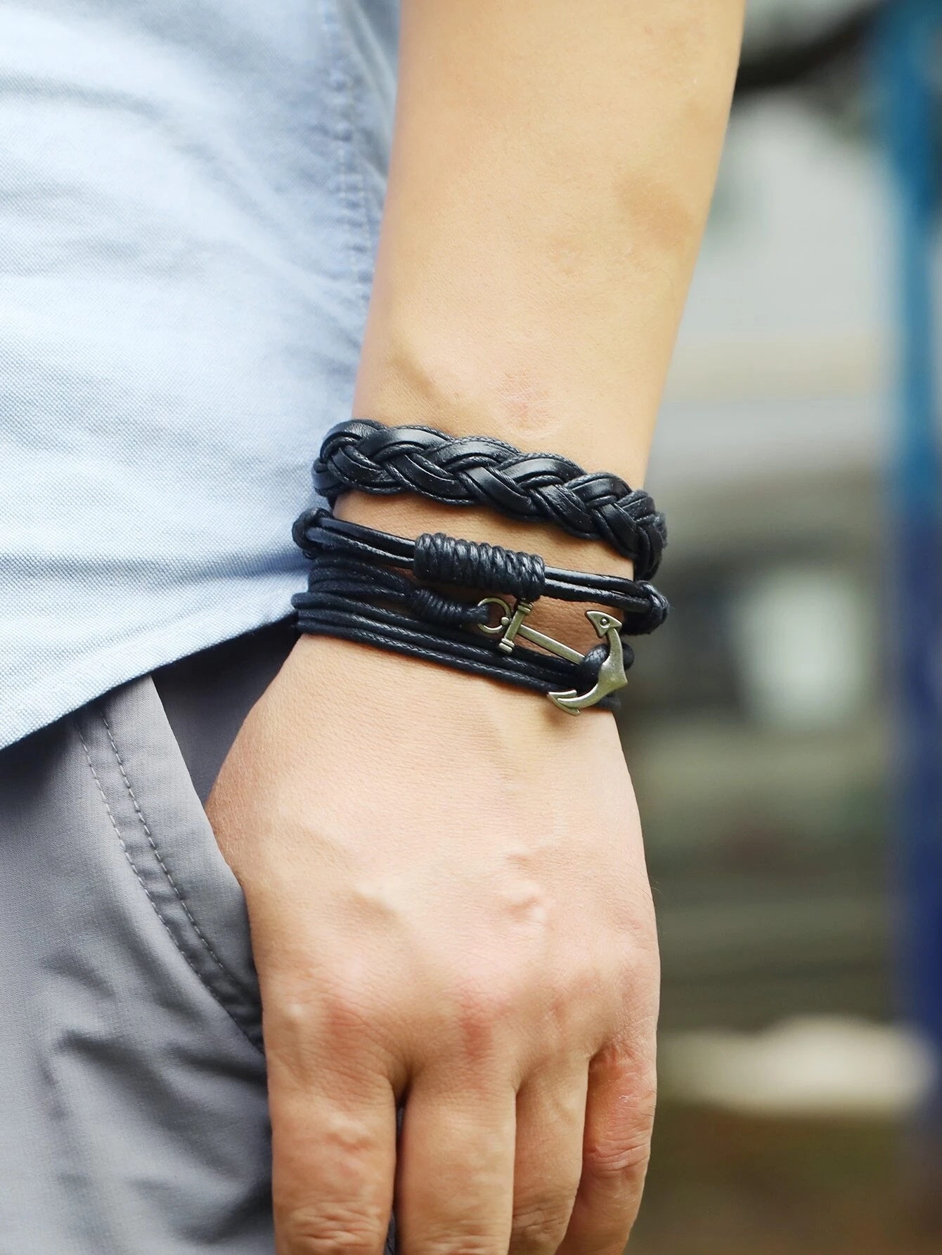 Ανδρικό δερμάτινο βραχιόλι 6 τμχ άγκυρα