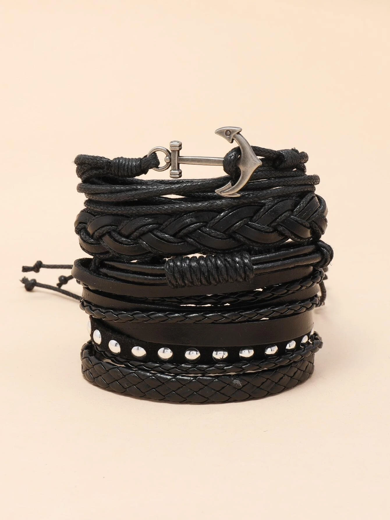 Ανδρικό δερμάτινο βραχιόλι 6 τμχ άγκυρα