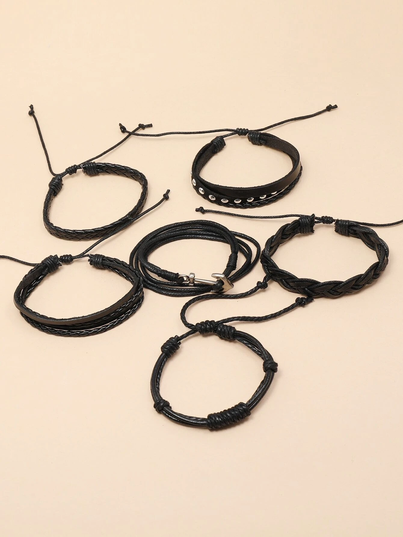 Ανδρικό δερμάτινο βραχιόλι 6 τμχ άγκυρα