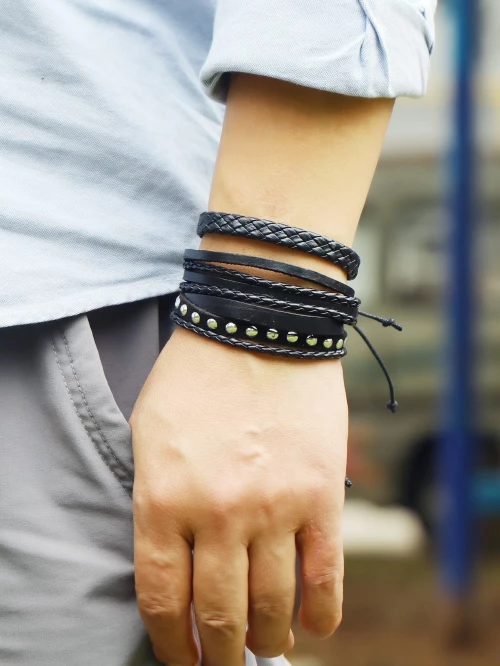 Ανδρικό δερμάτινο βραχιόλι 6 τμχ άγκυρα