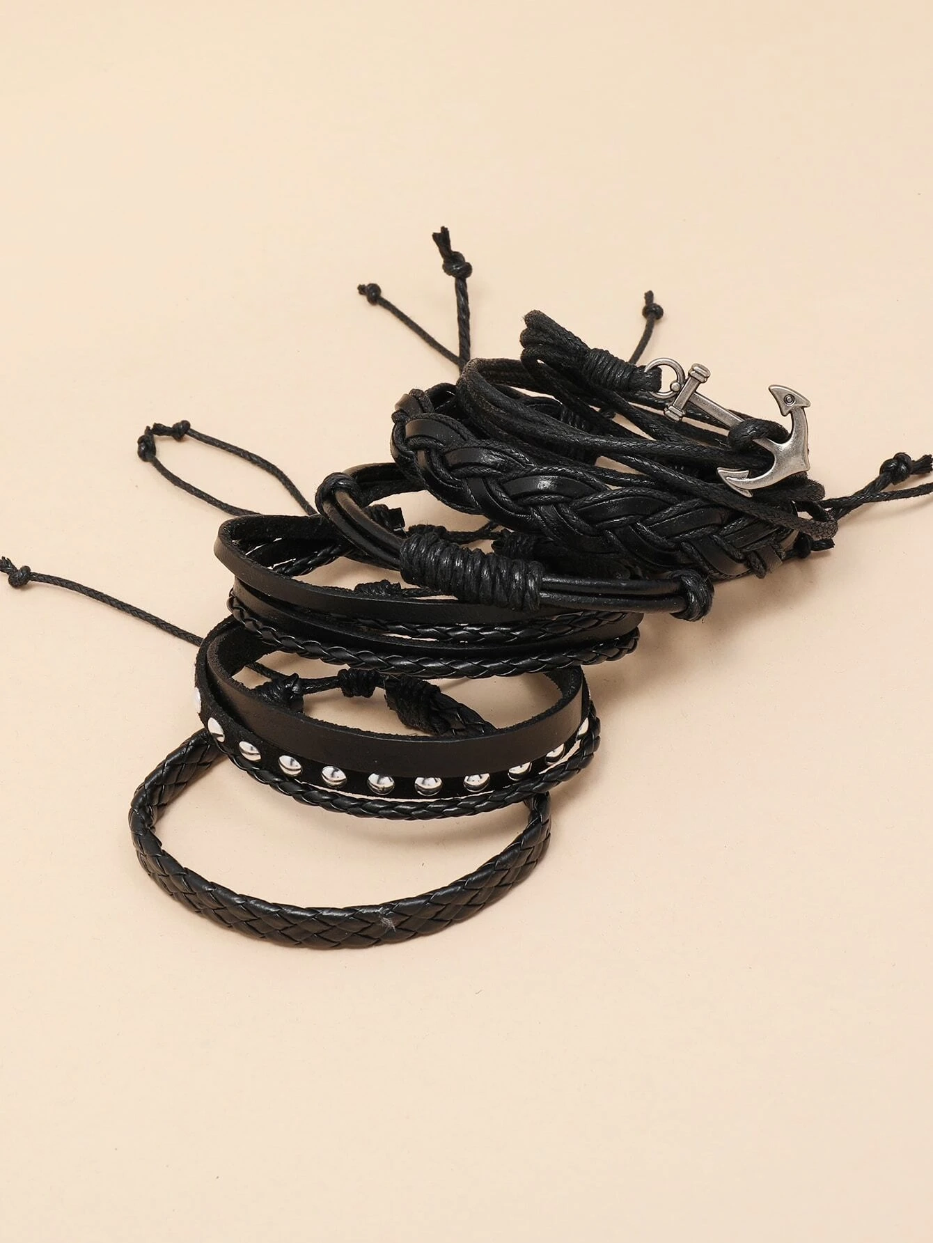 Ανδρικό δερμάτινο βραχιόλι 6 τμχ άγκυρα