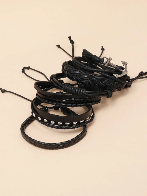 Ανδρικό δερμάτινο βραχιόλι 6 τμχ άγκυρα