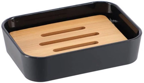 Σαπουνοθήκη rubber μαύρη με bamboo