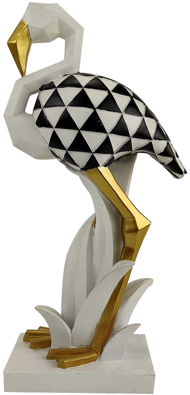 LUCIEN DECO ΦΛΑΜΙΝΓΚΟ POLYRESIN ΛΕΥΚΟ ΜΑΥΡΟ ΧΡΥΣΟ 19x11xH37cmINTHEBOX