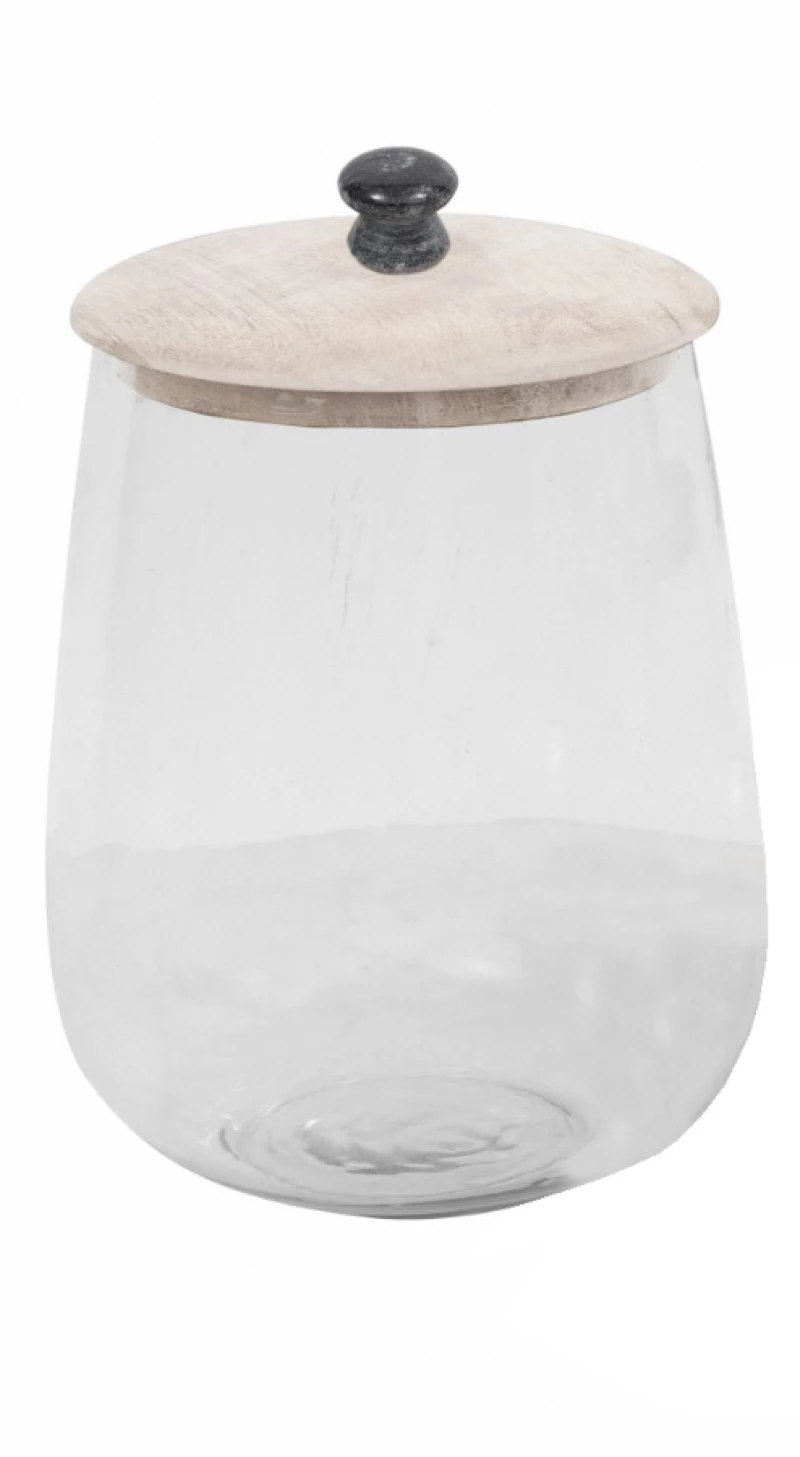 ACTIA ΔΟΧΕΙΟ ΑΠΟΘΗΚΕΥΣΗΣ ΜΕ ΚΑΠΑΚΙ ΓΥΑΛΙ ΞΥΛΟ WHITE WASHED D18xH26cmINTHEBOX