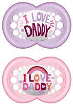 MAM Πιπίλα Σιλικόνης Ι Love Mummy & Daddy 6-16 μηνών Μωβ 170SG2