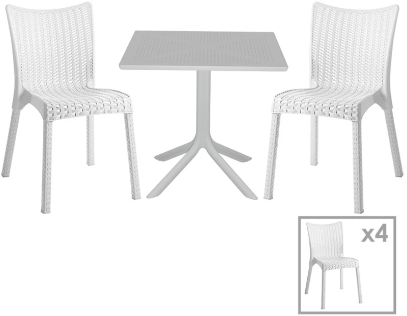 Τραπεζαρία κήπου Groovy-Confident pakoworld σετ 5τεμ PP λευκό 80x80x74,5εκ.