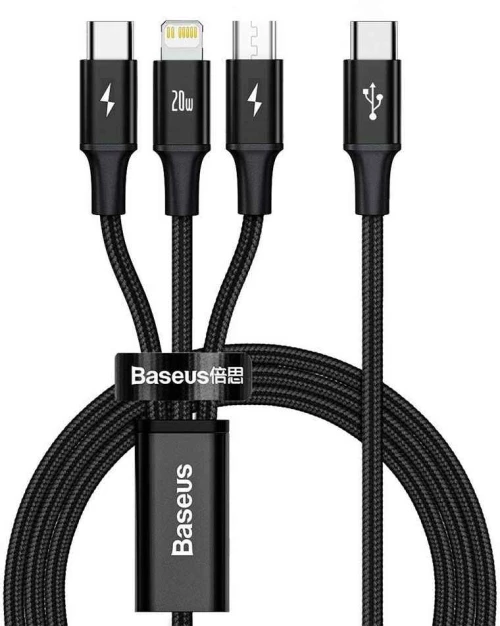 Baseus Rapid Series USB to Lightning Type-C micro USB Cable 1.5m 20W Μαύρο - Baseus - Μαύρο - Multicharging