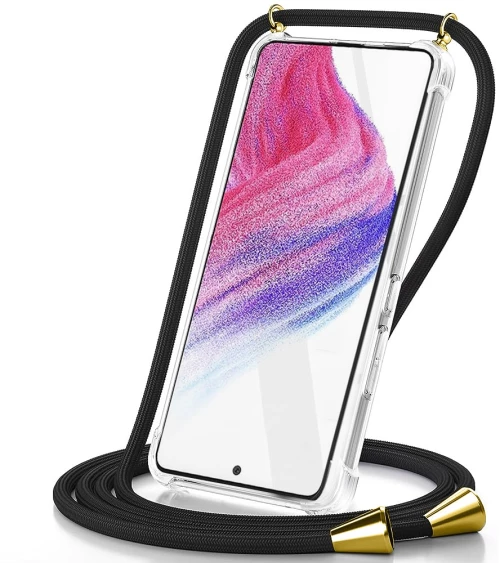 Θήκη Ancus Crossbody για Apple iPhone 15 Διάφανη με Κορδόνι Μαύρο
