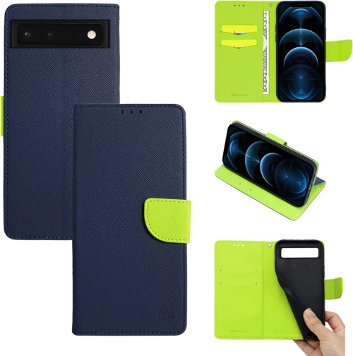 Θήκη Βιβλίο Sonique Trend Book Google Pixel 6a Σκούρο Μπλε / Λαχανί - Sonique - Σκούρο Μπλε / Λαχανί - Pixel 6a