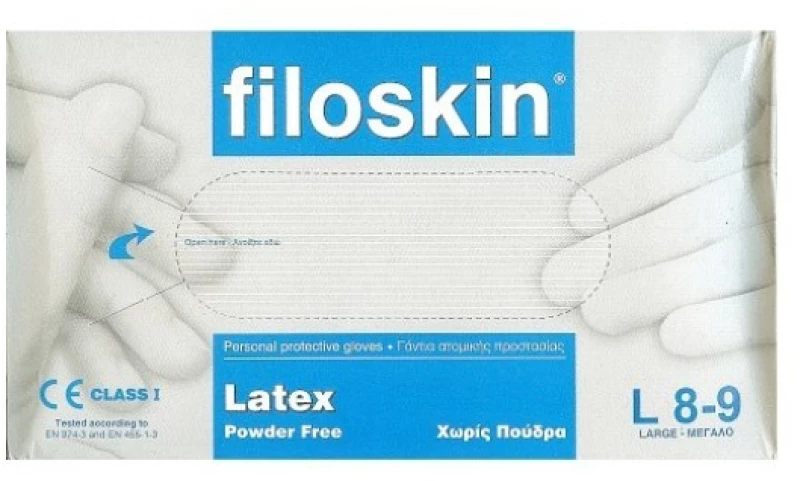 FILOSKIN γάντια λατεξ χωρίς πούδρα λευκά large 100τμχ