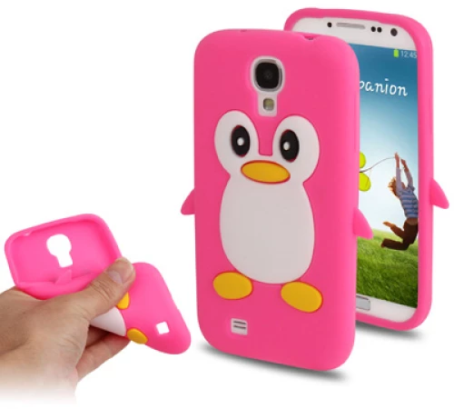 3D Penguin Shaped Silicon Protective Case for Galaxy S IV / i9500(Magenta) (OEM)