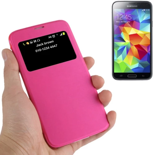 Horizontal Flip Leather Case with Call Display ID for Galaxy S5 mini / G800(Magenta) (OEM)