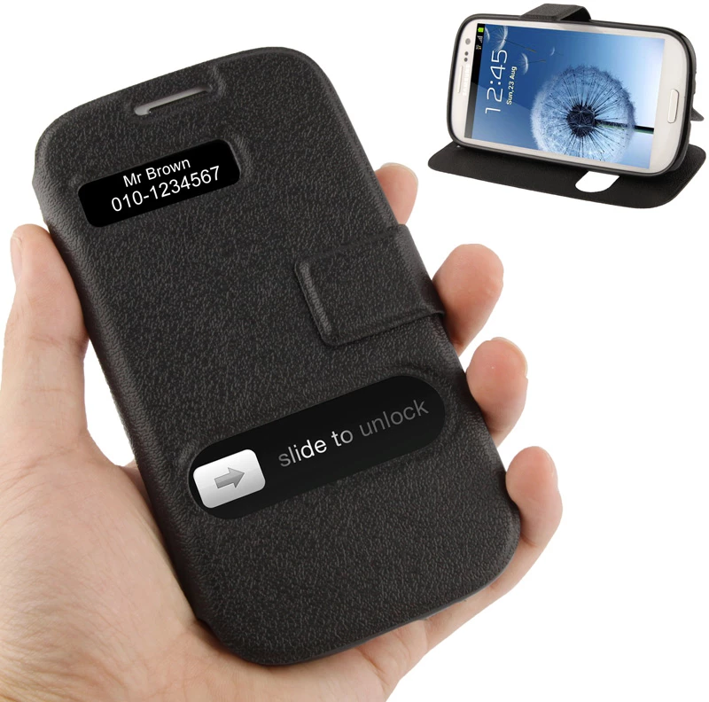 Pebble Texture Leather Case with Call Display ID & Holder for Galaxy S III / i9300(Black) (OEM)