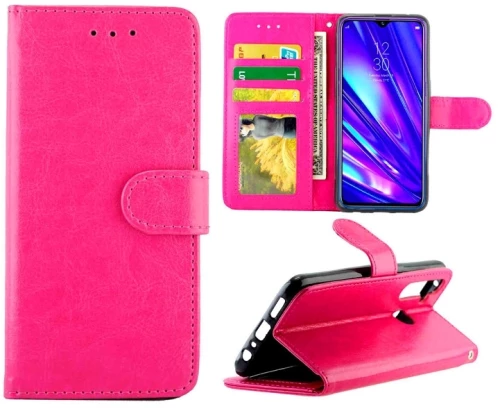 For OPPO Realme5 Pro Crazy Horse Texture Leather Horizontal Flip Protective Case with Holder & Card Slots & Wallet & Photo Frame(Magenta) (OEM)