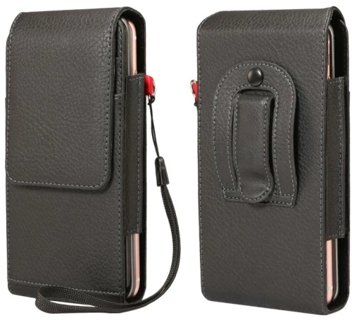 For 6.7 inch and Below Phones Litchi Texture Multifunctional Universal Vertical Flip Upright Double Lattice PU Leather Case Waist Bag with Card Slot & Belt Clip & Lanyard (Black) (OEM)
