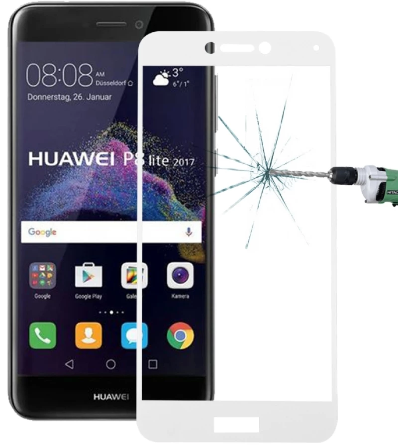 For Huawei P8 Lite (2017) 0.26mm 9H Surface Hardness Explosion-proof Full Screen Tempered Glass Screen Film(White) (OEM)