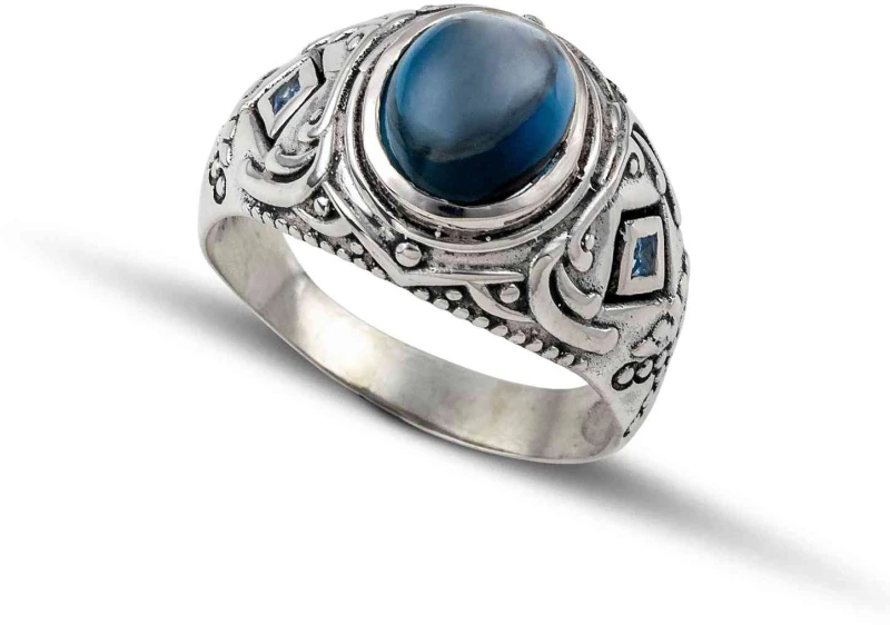 Ανδρικό δαχτυλίδι από μασίφ ασήμι 925 με London blue topaz