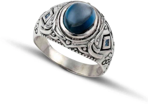 Ανδρικό δαχτυλίδι από μασίφ ασήμι 925 με London blue topaz