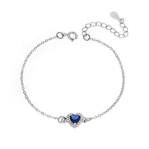 Βραχιόλι Senza Silver 925, καρδιά με μπλε ζιργκόν SSR2813-5SR