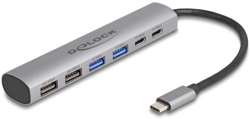 DELOCK USB-C hub 64232, 4x USB/2x USB-C θύρες, 10Gbps, γκρι