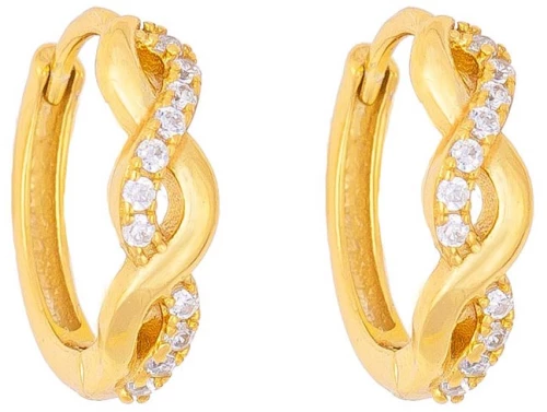 Κρίκοι επιχρυσωμένο ασήμι 925, πλεξούδα με λευκά μονόπετρα  ζιργκόν, της Excite Fashion Jewellery. S-20-G-75