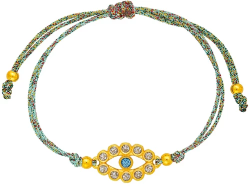 Βραχιόλι μακραμέ,πράσινο κορδόνι, επίχρυσο ματάκι με κρυσταλλάκια, της Excite Fashion Jewellery. B-1757-01-18-5