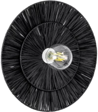 GloboStar® COLOMBO 02280 Boho Φωτιστικό Τοίχου - Απλίκα Μονόφωτο 1 x E27 AC 220-240V IP20 - Φ40 x Υ4.5cm - Μαύρη Φυσική Ράφια Άχυρο Πλέγμα -